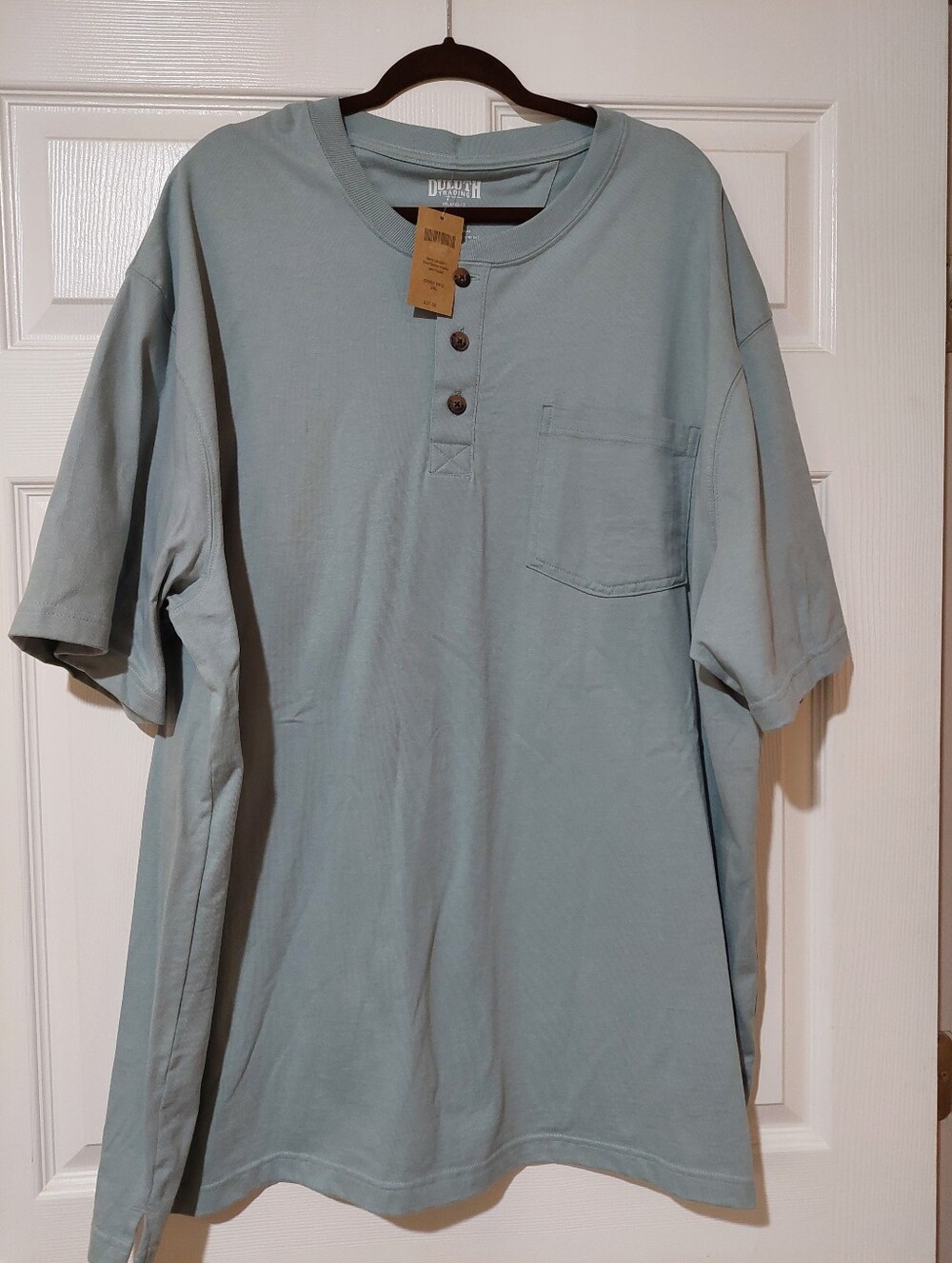 Duluth Trading Co Light Blue Green Short-Sleeve Henley Pocket Tee Size XXL